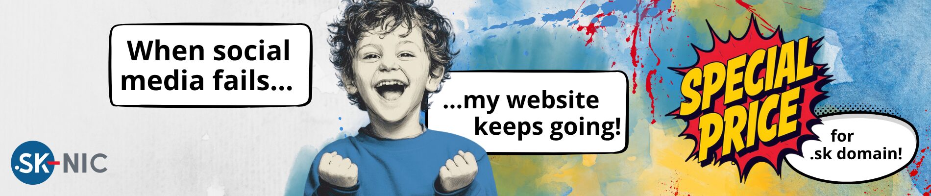When social media fails, my website keeps going 1 Banner spoločnosti sk-nic na akciovú cenu domény - máj 2026